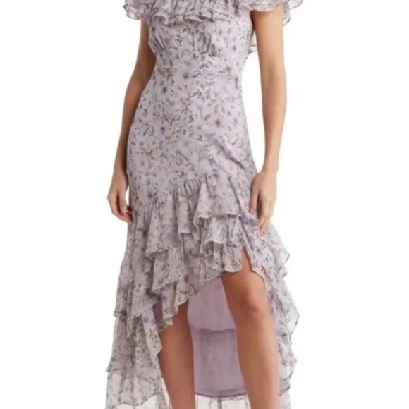 ASTR the Label New Floral Ruffles Off Shoulder High Low Maxi Dress wedding guest - Picture 2 of 4